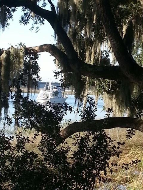 Kindred Spirit departing Savannah. I love this photo that Lynn took of us as we waved good bye.