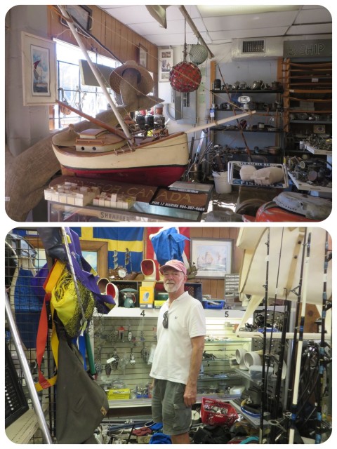 A consignment marine shop – boat stuff everywhere!!! I had my eye on that orange Japanese glass float hanging from the ceiling. Sure would like nice with my other ones at home………. No can do –storage issues.