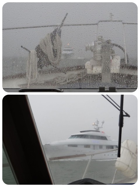 Big boat coming out – This BIG yacht comes charging out the inlet towards us. I’m thinking, “you see us, right? He must see us.” Al hails the boat on the VHF, just in case. The captain assures us that the fog is very light in the harbor.