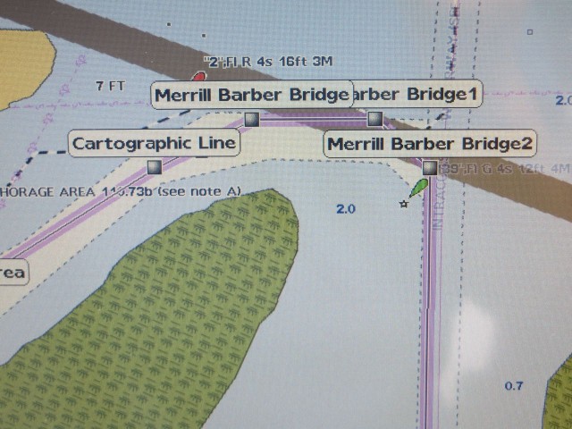 Following the markers on the chart plotter looks like we will go under the bridge or hit the bridge.