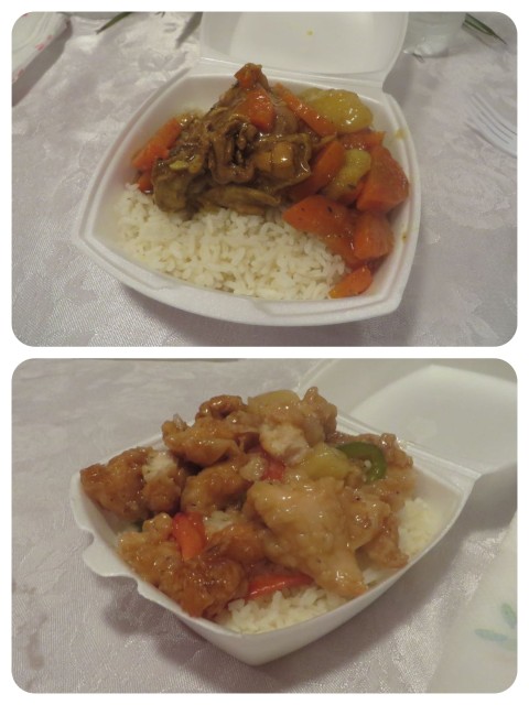 A taste of local food - curried chicken and sweet & sour chicken. 