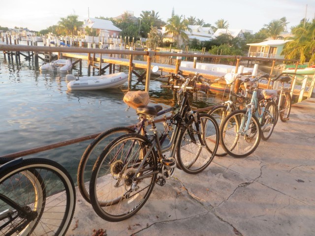 Our bikes hanging out with the other cruisers's bikes at the dock.