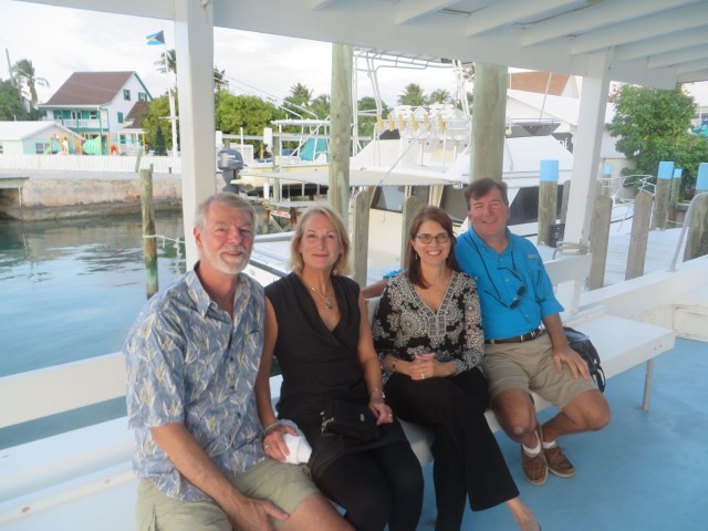 On the boat to head over to Boat Harbor with Anthony and Annette (s/v Magnolia.) It's fun to get a little dressed up and go to an "opening"cocktail party. 