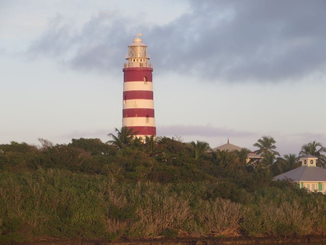 Our view from the aft cockpit - the Elbow Cay Lighthouse.