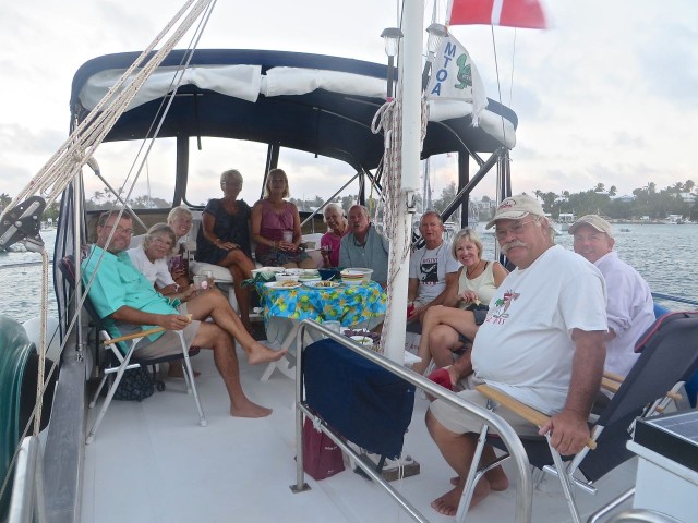 It is possible to fit 12 people on our flybridge! Woo Hoo!