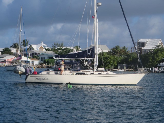 Magnolia departing Hope Town and heading south.