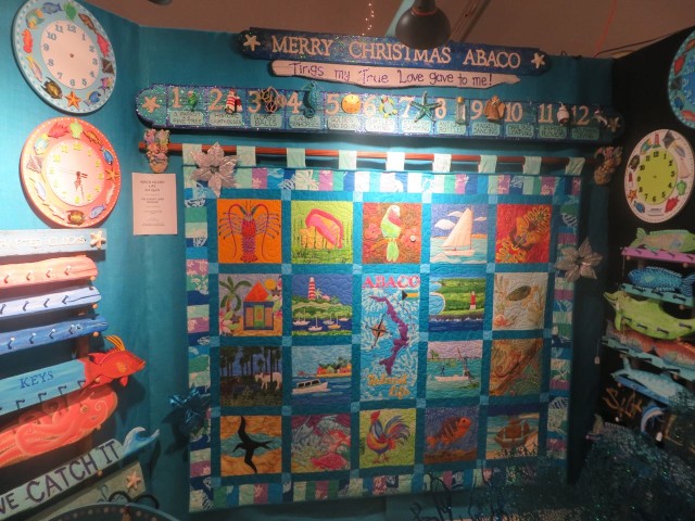 This amazing quilt by Green Turtle quilters will be auctioned off. Each block captured something special about Bahamian life.