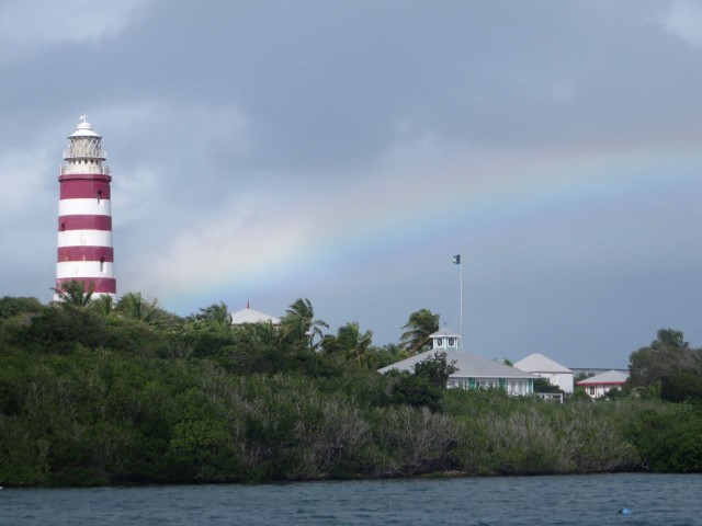 A close up of a lower rainbow near the Elbow Cay Lighthouse.