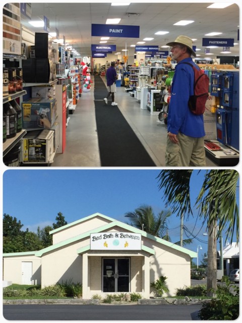 Stopped at Standard Hardware so that Al could pick up another can of gray paint for the "basement" under the aft cockpit. Couldn't resist snapping a photo of "Bed Bath and Between". It looked closed so I guess it wasn't a big hit.