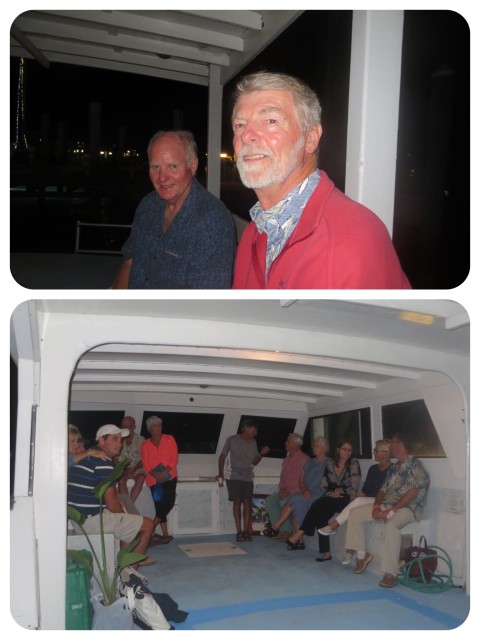 Al and Ben (s/v Loon)  in the back of the boat, and folks that are huddled up front to stay out of the wind.