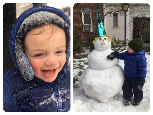 Caleb, 20 months old, discovered he really likes snow, all 26 inches of it in New York City.