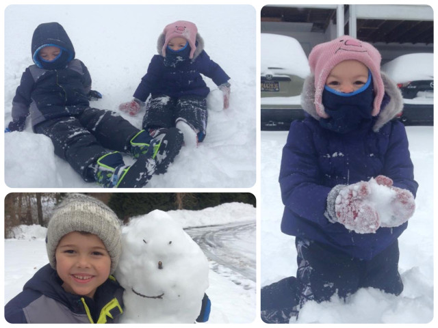 Aaron (6 years old) and Ella ( 2 1/2 years old) enjoying their big snow fall in Delaware.