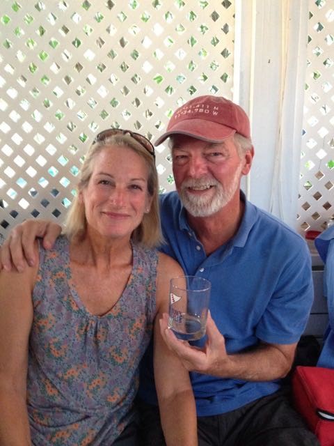 Much to our surprise (and delight) we received a Hope Town Sailing Club glass for serving as the committee boat.