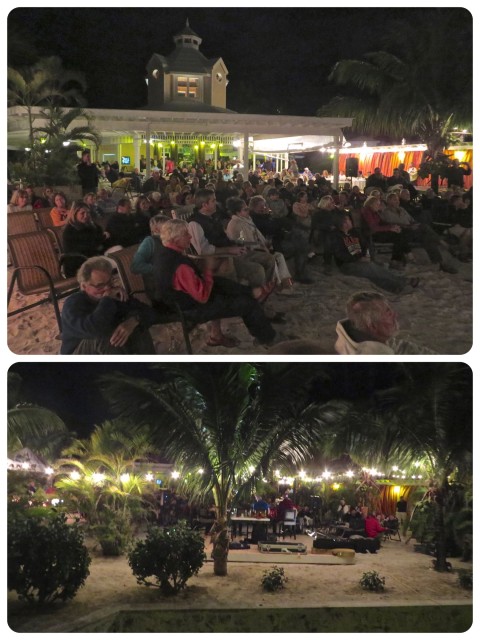 The crowd at Hope Town Inn and Marina listening to the singers/writers.