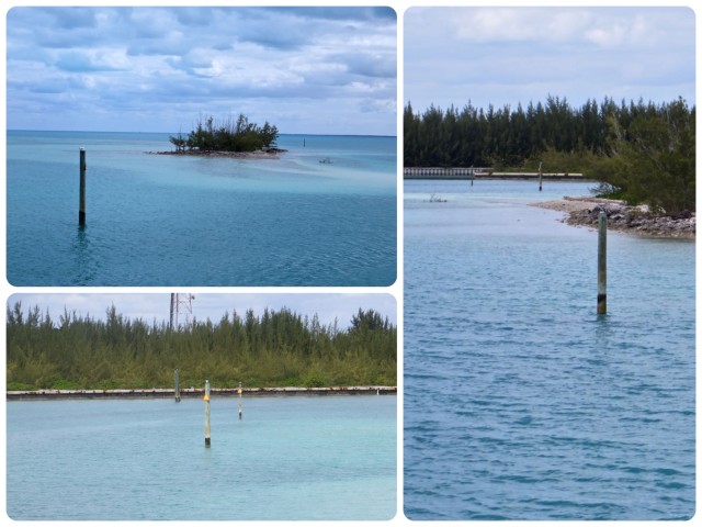 The entrance to the Treasure Cay channel is somewhat hidden until you are practically upon it. Follow the markers around the shallows and there you are!