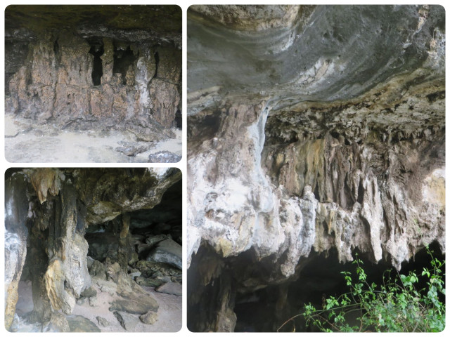 Entrance to the second cave on the right. Two interiors on the left. Do the columns of rock form walls and dividers fro the rooms?? 