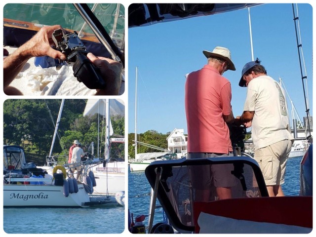 Dinghy engine issues spread to Magnolia. Al and Anthony worked on that one. 