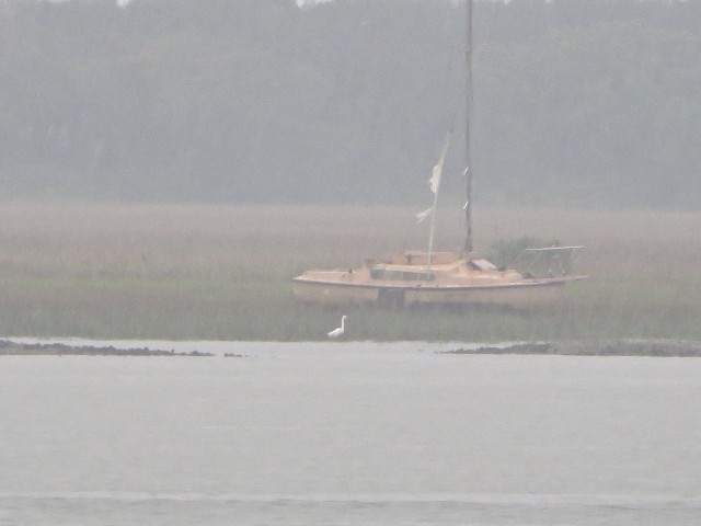 There was an eeriness to this abandoned boat, made all the more forlorn by the dreary mist surrounding it.