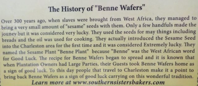 The history of benne wafers (from a package).