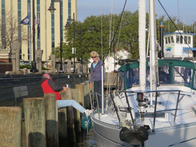 Al gives Cutting Class a helpful shove off the Portsmouth dock.