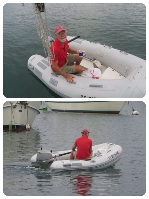 Al sets off in the dinghy on a trash day.