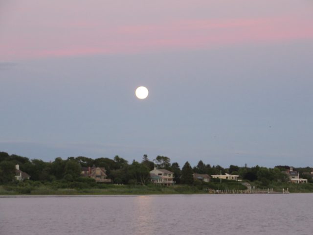 A beautiful moon over Montauk, known as "the end of the world."