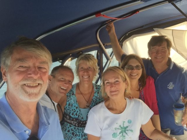 A group selfie - Kindred Spirit, Cutting Class, and Magnolia. Another happy hour(s) on the flybridge.