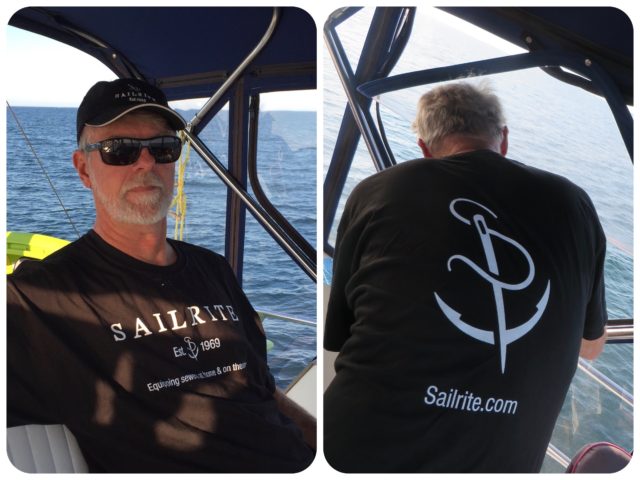 Al is really the sailor/seamster in our duo. At the Essex SCCA Gam, he received a t-shirt and cap from SailRite, one of his favorite online places. His winter plans include sewing chaps for the dinghy. 