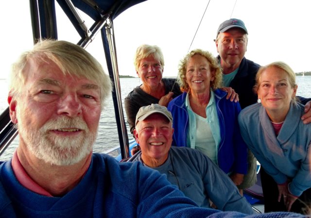 Another flybridge dinner gathering with the crews of Jallao (Dean and Mary Jo) and Gale Warning (LeeAnn and Greg)