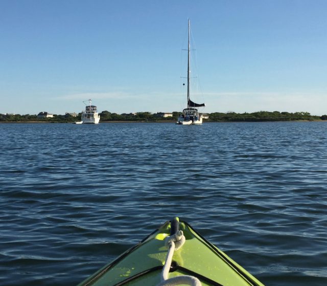 A view of Kindred Spirit and Magnolia up ahead while I enjoy early morning kayak trips around Lake Montauk.