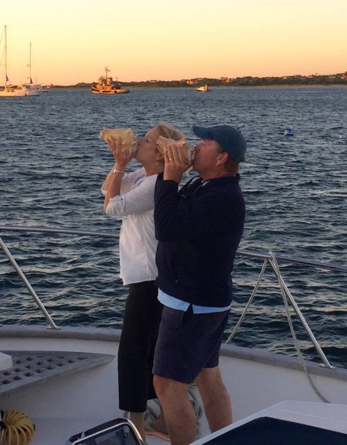 Sunset conch serenade with conch horns by Dean and me. 