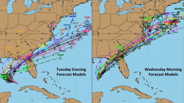 The spaghetti models for Hermine's track up the coast, changing by the day.