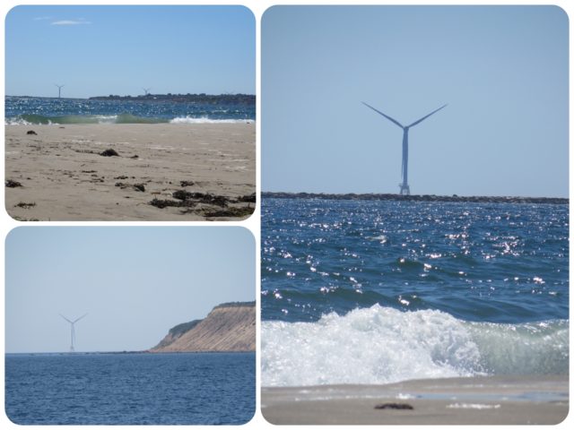 Sitting at Crescent Beach on the eastern shore, you can just see the new Block Island Wind Farm.