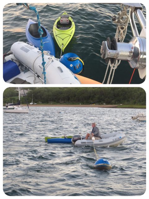 It is nice to have a club mooring available, but there is one other mooring that likes to snuggle up a little too close to boats on the SYC mooring. It only happens when that "PJ" ball is empty. Lonely? Al uses brute force to drag it away.