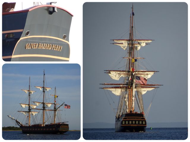 Look at this! The Oliver Hazard Perry, training ship that we saw in Nantucket, slipped inland put of Block while we were there. 