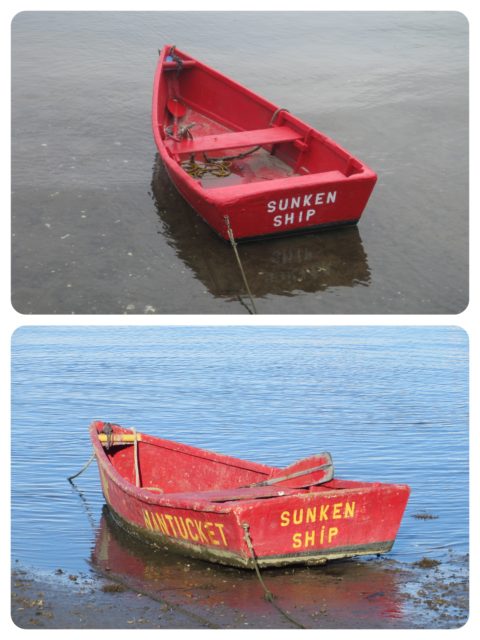 This is a "then and now" photo. Looking through our older photos of Nantucket trips, I found the top photo and matched it the bottom that I took this year. IT's amusing to see that I photographed, unknowingly, so many years apart. It hasn't sunk in spite of its name.