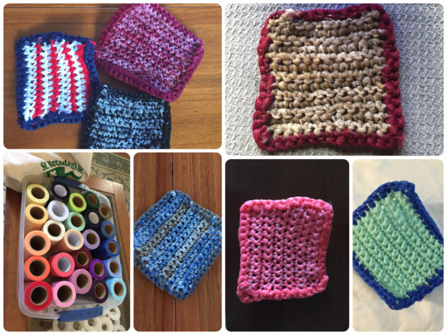 My crochet scrubbies – I have my own haphazard way of doing this. I will never ever be a great crochet’er. I am sticking with single crochet in rectangular form.