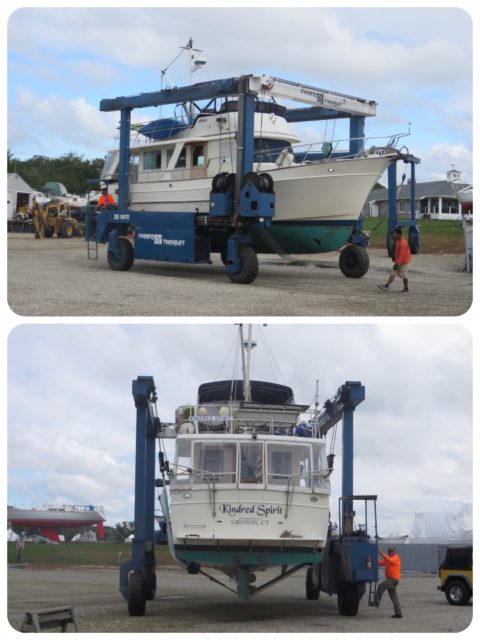 ~ Moving the boat on the travel lift. ~ Settling into her winter home.